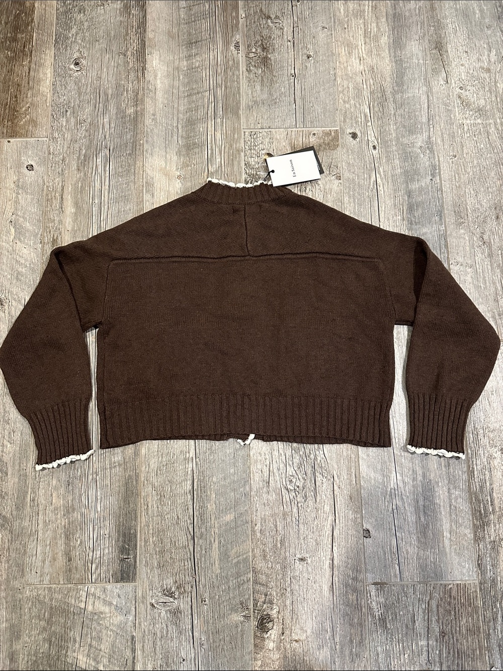 En Saison Victoria Chocolate Brown Ruffle Trim Cardigan Sweater NWT - Picture 6 of 8